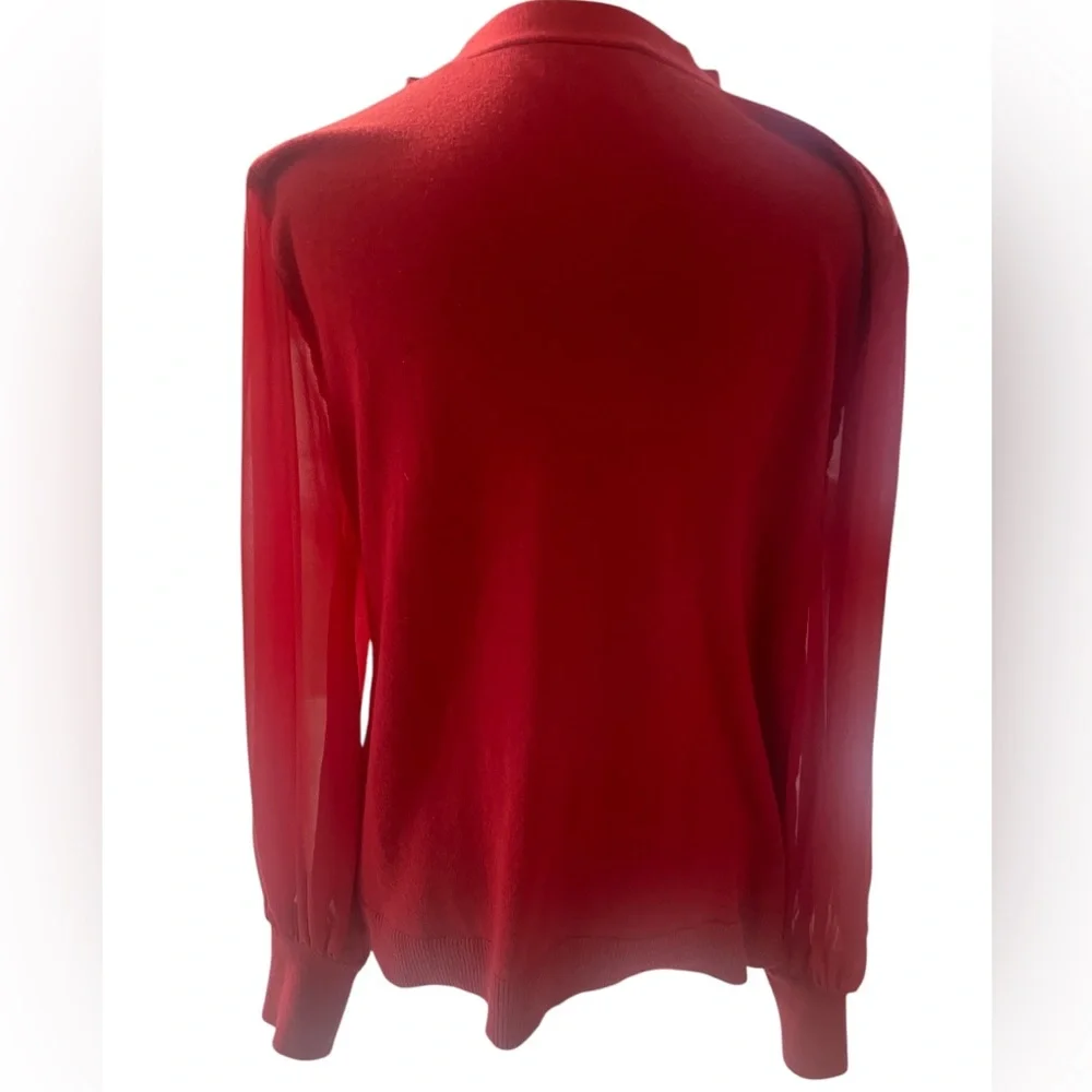 Cece’s Bow Neck Blouson Sleeve Cotton Blend Red Sweater,Large - Picture 4 of 9